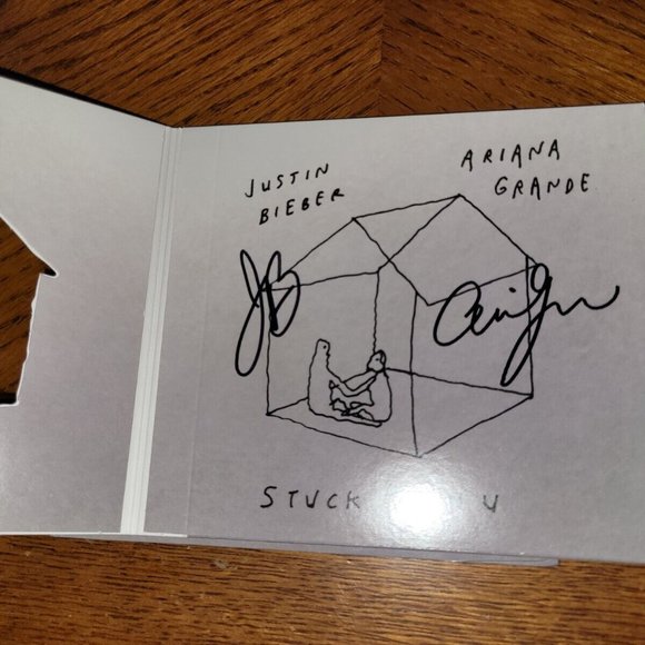 Justin Bieber & Ariana Grande Autographed "Stuck With U" CD Cover, Signed Wicked - Picture 4 of 5
